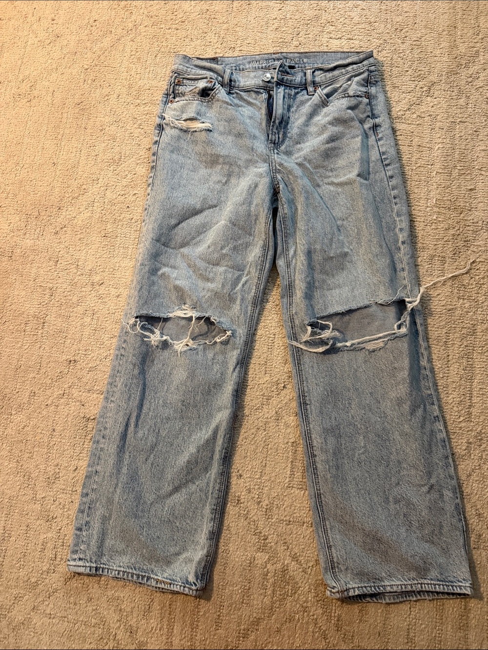 American Eagle Outfitters Light Blue Distressed Straight-Leg Jeans